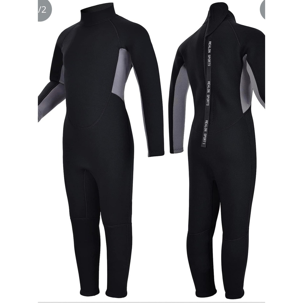 REALON Kids Wetsuit BoysGirls Size S Black Gray Excellent 2mm Full Body Neoprene